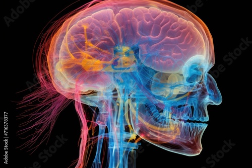 Red mind axon pain, a trigger for brain distress. A red dot signifies pain point, reflecting broken cell. Primary Headache, Migraine, Cephalalgia, interconnectedness of brain, Head pain perception