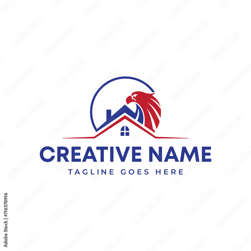 estate company logo. Letter R with House logo. roofing company logo. American roofing company logo. eagle with roofing logo