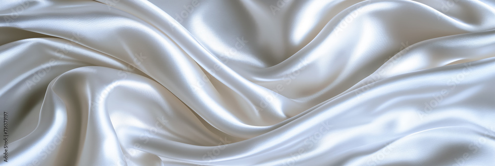 Fototapeta premium Elegant white silk fabric texture, smooth satin cloth surface with soft waves, luxurious background or abstract concept