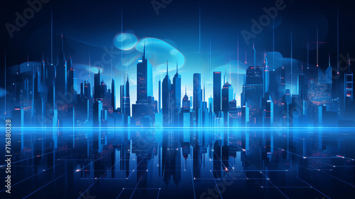Metaverse future blue cityscape