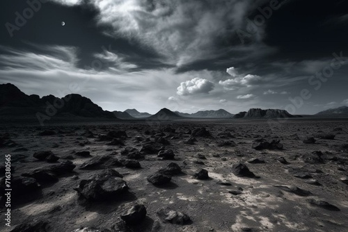 A desolate lunar landscape. Generative AI photo