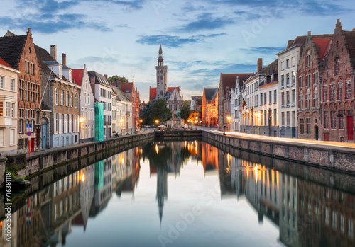 Bruges - Canals of Brugge, Belgium,  evening view. photo