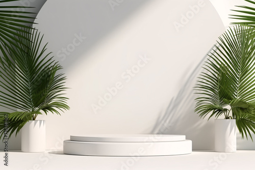 Podium Product Display Presentation with Sandstone and Plants