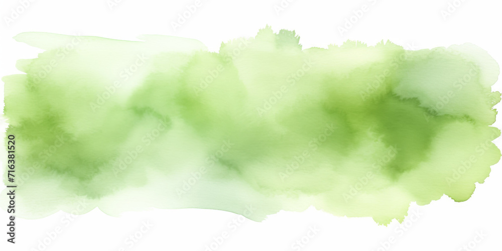 Light Green Watercolor Stain on White Paper. Isolated Transparent Background.