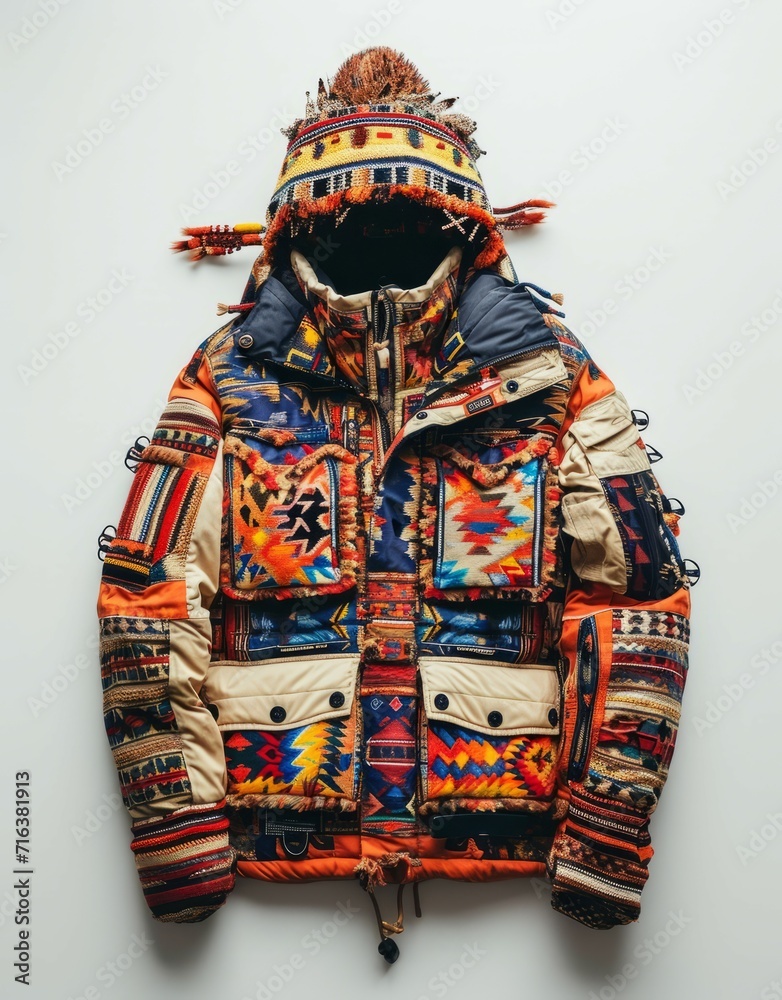 Native American people style hiking jacket. Generative AI technology.