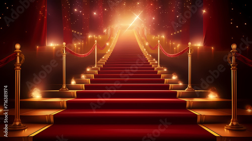 Red carpet staircase background, VIP entrance, night award ceremony