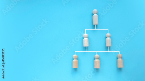 Foto Company hierarchical organizational chart of blocks on blue background with copy space