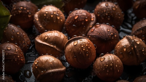 Wallpaper Mural Fresh hazelnut with water splashes and drops on black background Torontodigital.ca