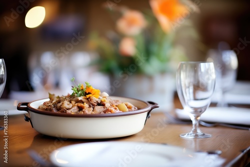 rustic table setting with cassoulet centerpiece photo