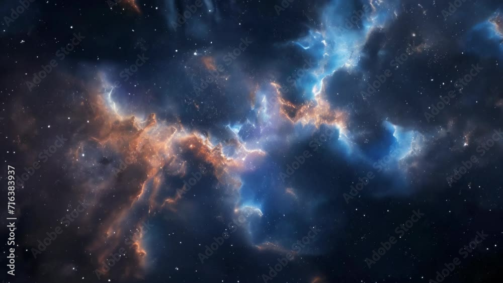 A cosmic nebula dotted with stars, emitting a mystical beauty with vivid colors and bursts of light.
