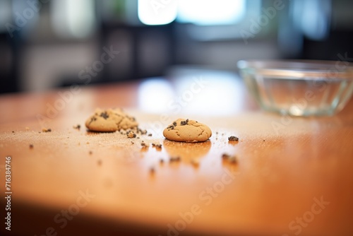 cookie crumbs on a plain table photo