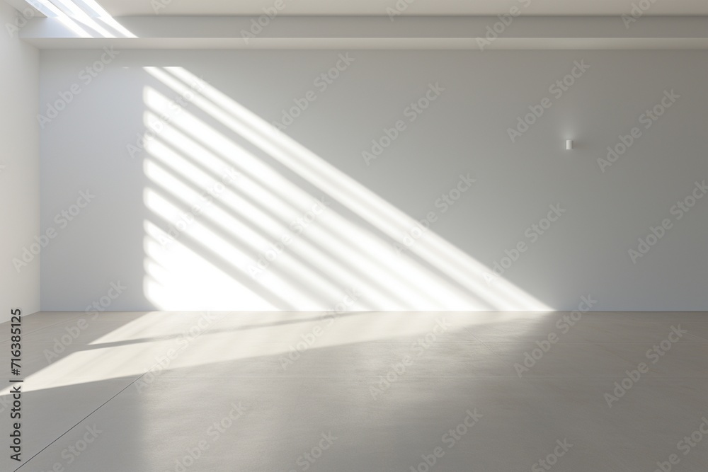 Empty room with white walls and floor and sunlight. 