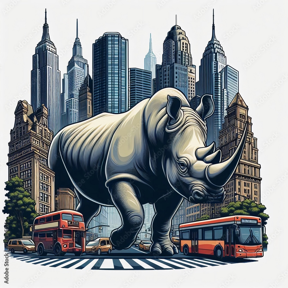 Obraz premium Wild rhino at the city