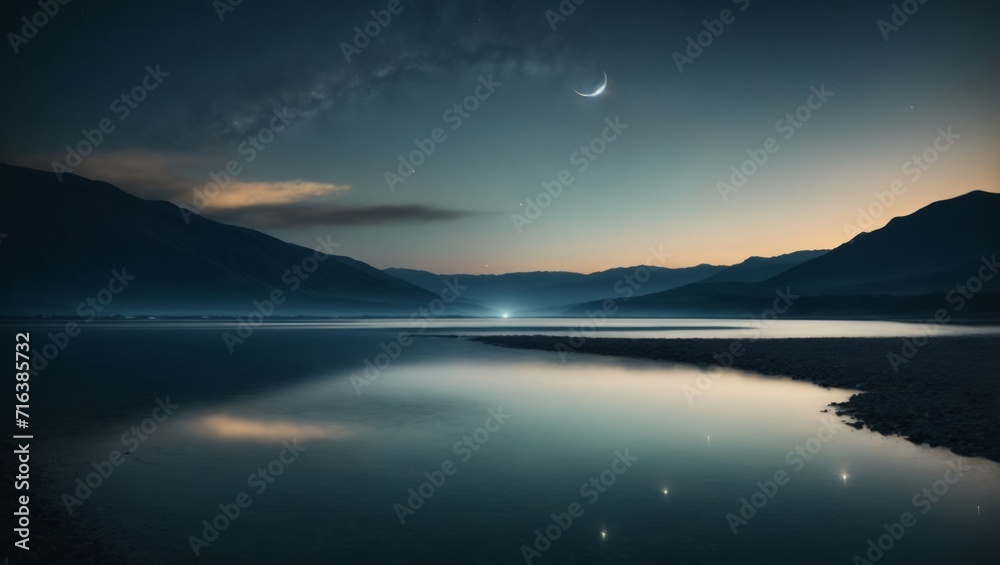 Serene Nighttime Landscape - Moonlit Tranquility