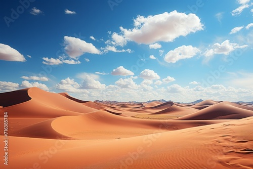 Picturesque desert with wispy clouds and sand dunes, Generative AI © Shooting Star Std