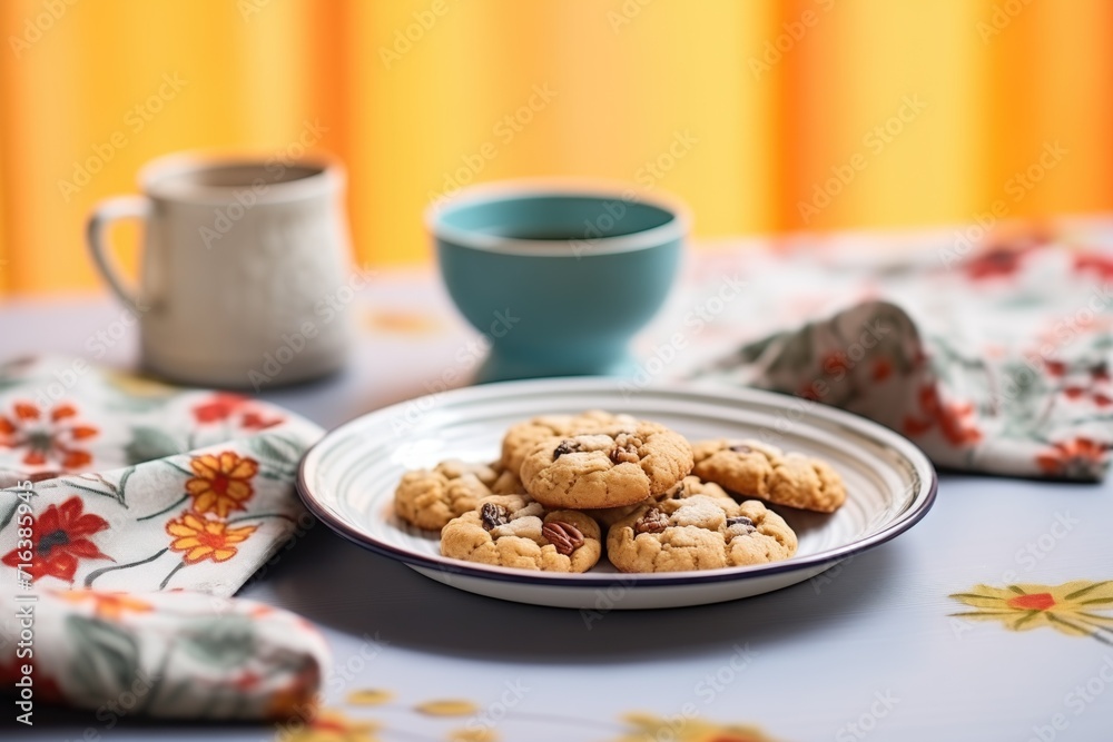 oatmeal cookies with raisins on a ceramic dish with a napkin oatmeal cookies with raisins on a ceramic dish with a napkin