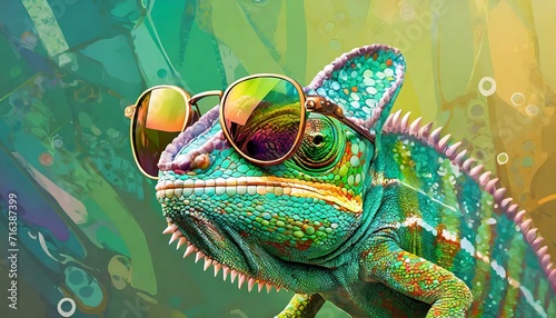 Colorful Stealth  Chameleon Camouflaged in Vector Sunglasses Art 