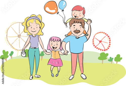 Cute family having fun at the amusement park.
