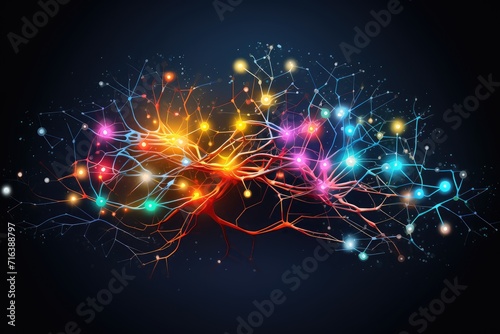 Nerve cell Neuronal structures. Brain cell Axonal arborization. Synaptic vesicles neuronal signaling. Brain crucial for learning styles, mindset neuroscience anxiety. Brain fitness cognitive function. photo