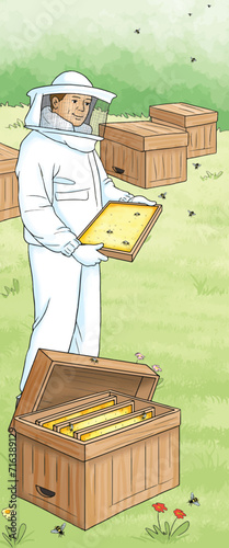 Drawing of a man beekeeper.