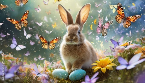 Easter Bunny and Springtime Butterflies: The Easter bunny surrounded by fluttering butterflies.
