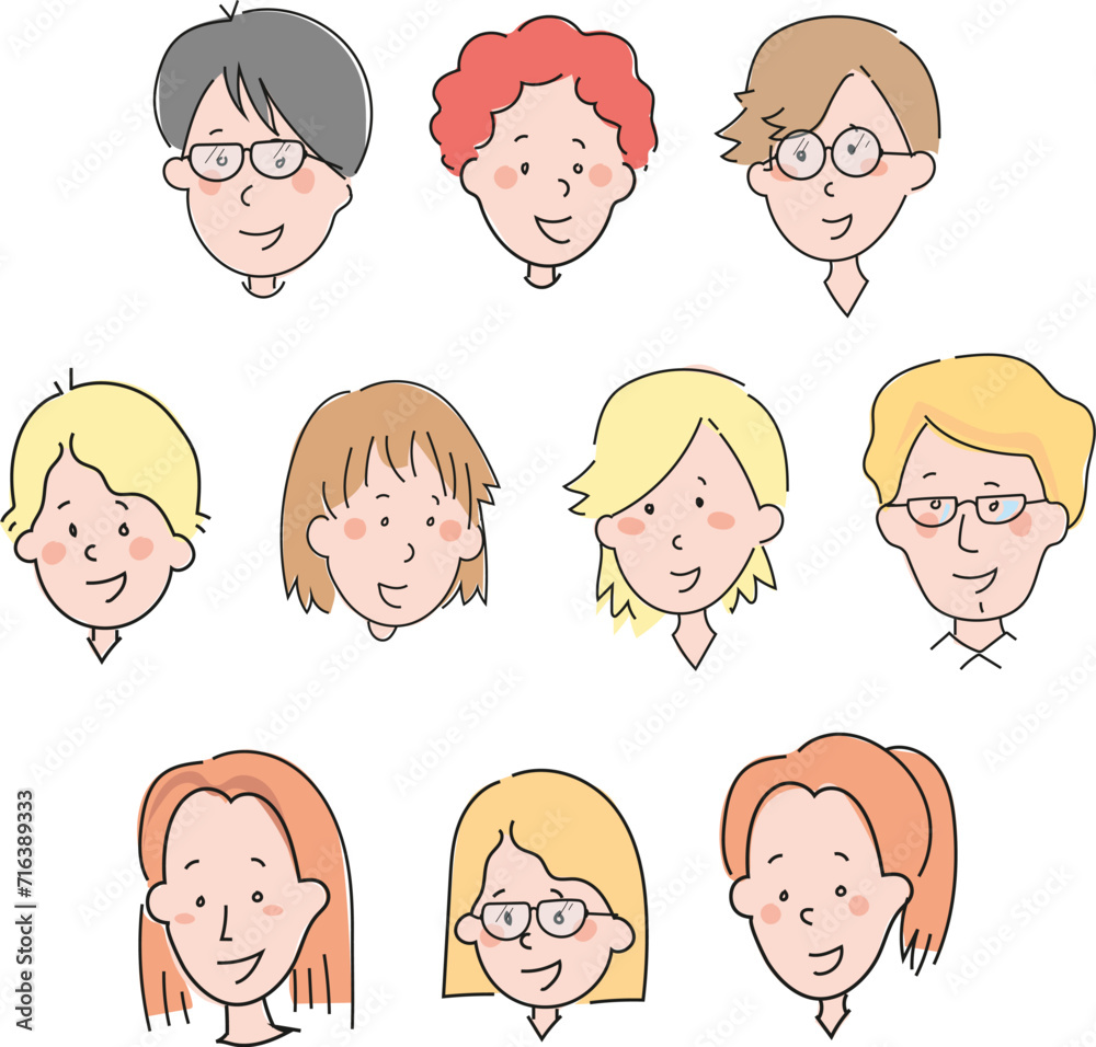Human heads of different ages and family tree drawing. Human heads of different ages and family tree drawing.