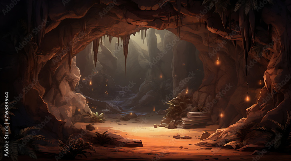Naklejka premium 3d render of a cave with colourful rocks inside, Generative AI