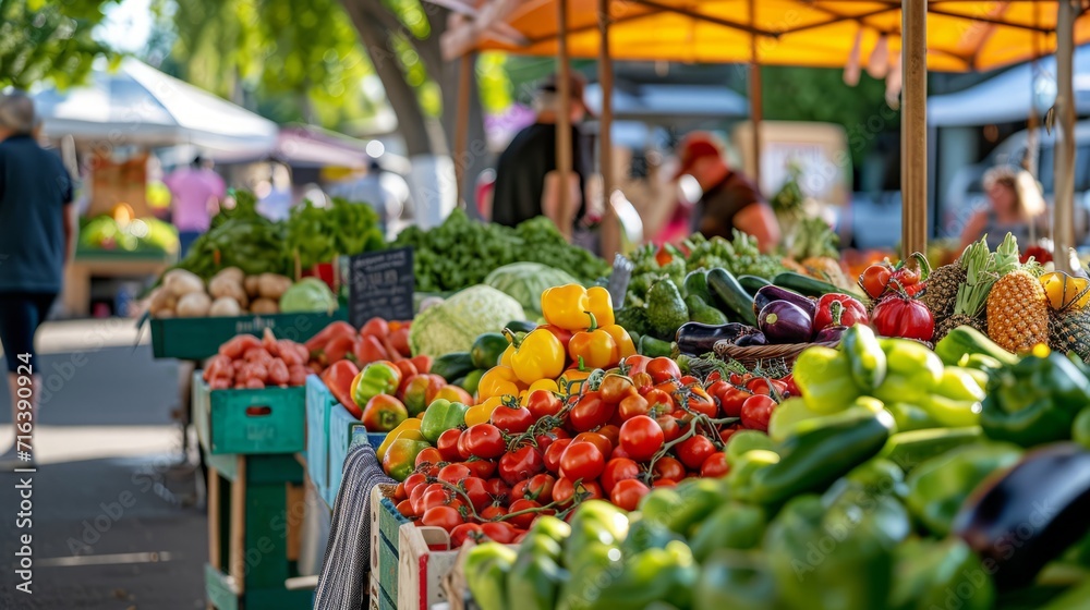 Bustling Farmers Market Filled With Fresh Fruits and Vegetables