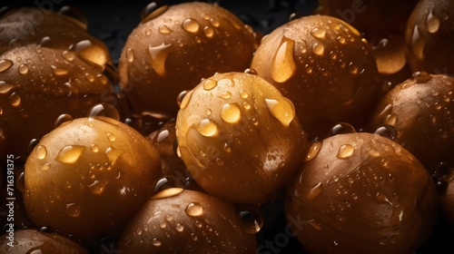 Fresh longan with water splashes and drops on black background