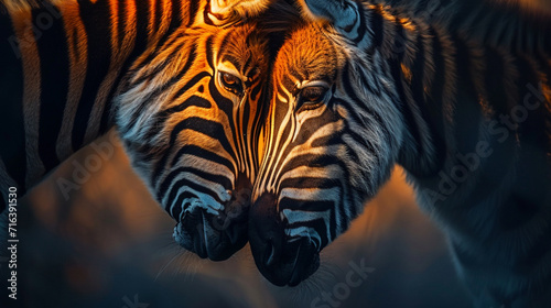 A zebra heart enveloped in a soft, glowing, romantic light, creating an intimate feel, © Natalia