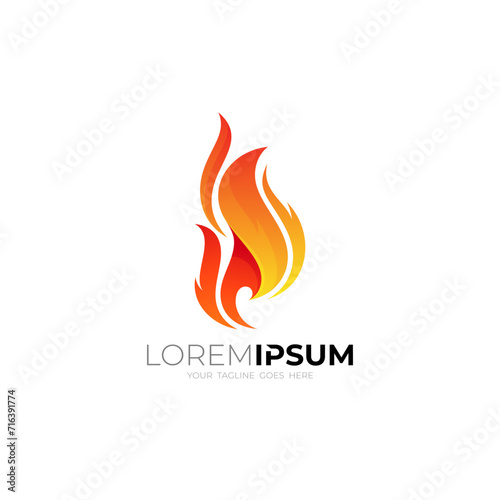 Abstract fire logo with 3d colorful, burning fire icon