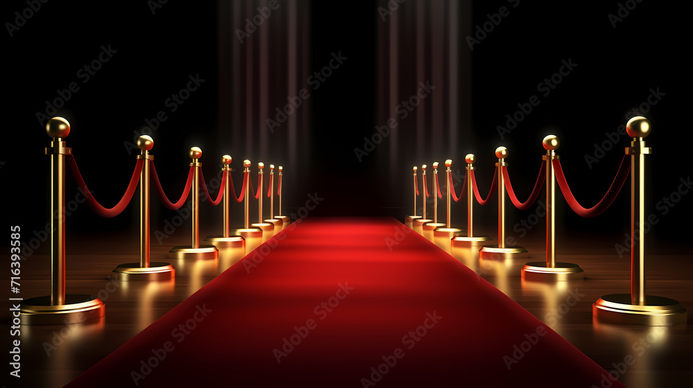 Red carpet on the stairs on dark background, the way to glory, victory and success Red carpet on the stairs on dark background, the way to glory, victory and success