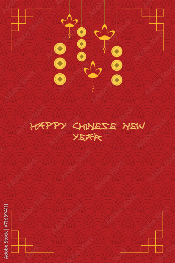 Naklejka premium happy chinese new year isolated with gold and red, flat design