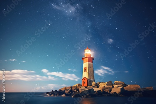 nighttime shot of lighthouse with starry sky