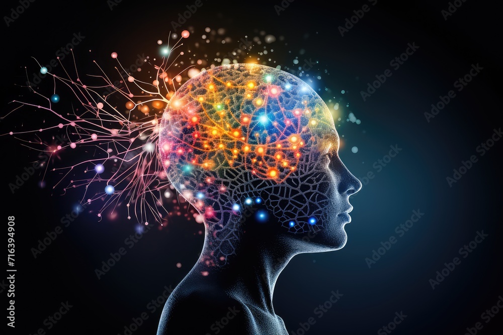 Vivid Mindfulness Memory, Cognitive Mind Psychology Neon Colored Neural Architecture. Kaleidoscope of Neuroimaging, secrets of Developmental Neurobiology. Neuronal Circuitry Vibrant hues of Engagement