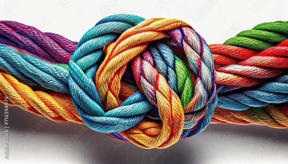 Entwined Harmony: Knot of Colorful Ropes as a Teamwork Metaphor