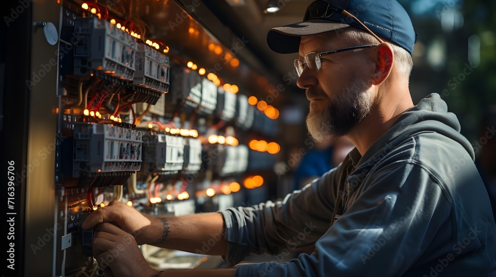 Portrait d'un homme technicien ou électricien seul dans l'action du travail Portrait d'un homme technicien ou électricien seul dans l'action du travail