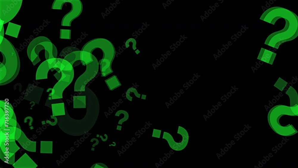 Green question marks sign moving right on black alpha background