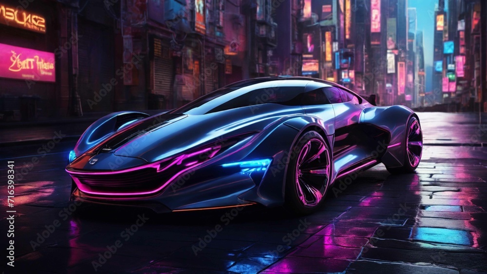Futuristic modern hi tech car in night