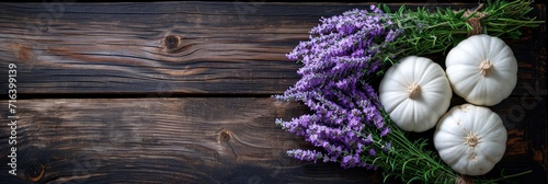 Bouquet Lavender Pattypan On Wooden Background, Banner Image For Website, Background, Desktop Wallpaper