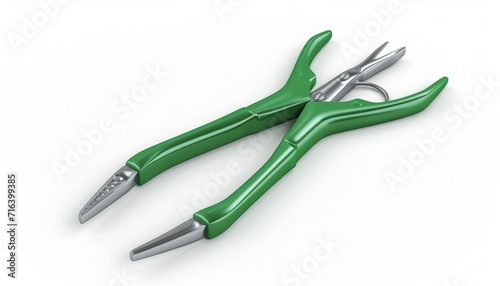 Pliers, green, ergonomic, 3d, isolated white background, clean simple,