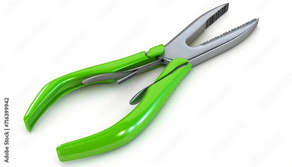 Pliers, green, ergonomic, 3d, isolated white background, clean simple, Pliers, green, ergonomic, 3d, isolated white background, clean simple,