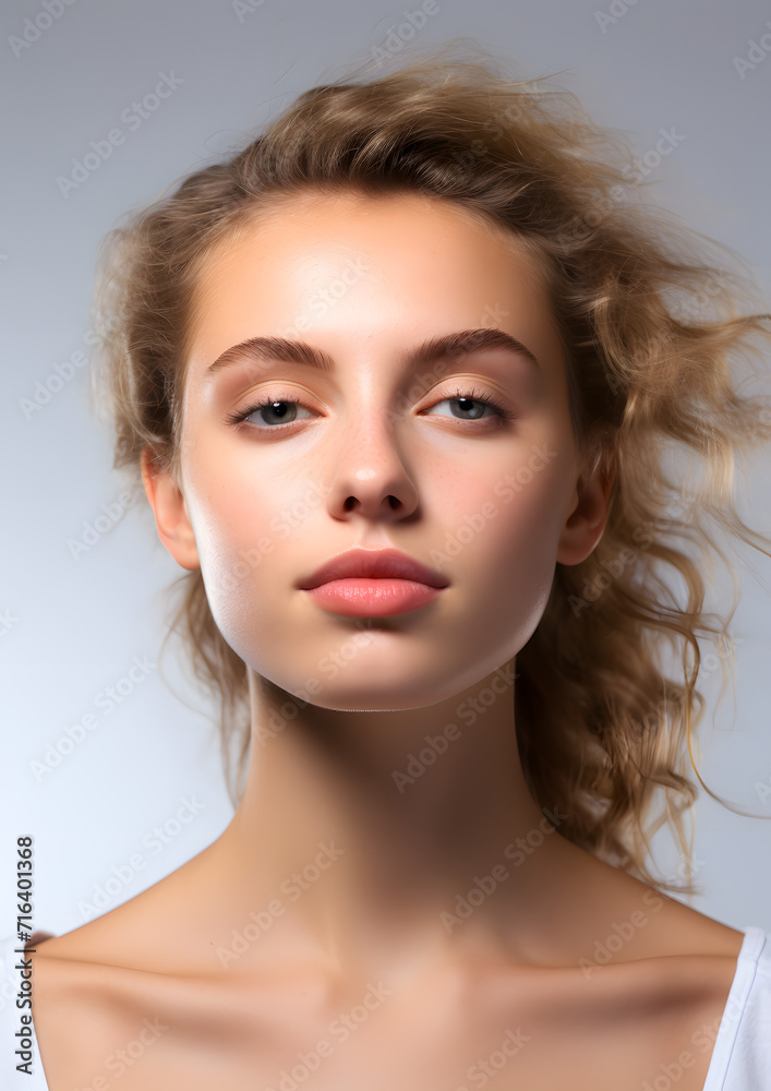 An attractive red-haired girl with freckles on her cheeks, on a white studio color, smooth beautiful skin An attractive red-haired girl with freckles on her cheeks, on a white studio color, smooth beautiful skin