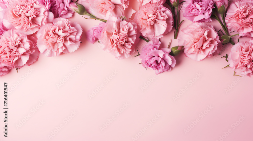 Top view of pink carnations