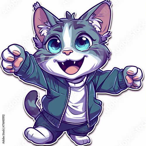 Cat with gleeful posing, sticker design