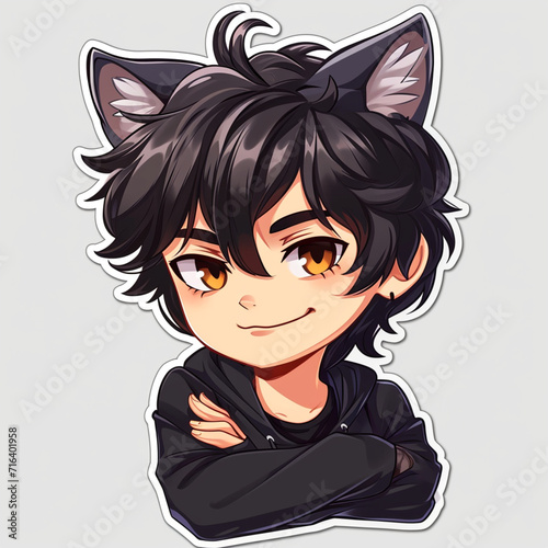 kitty boy with smile posing, sticker design