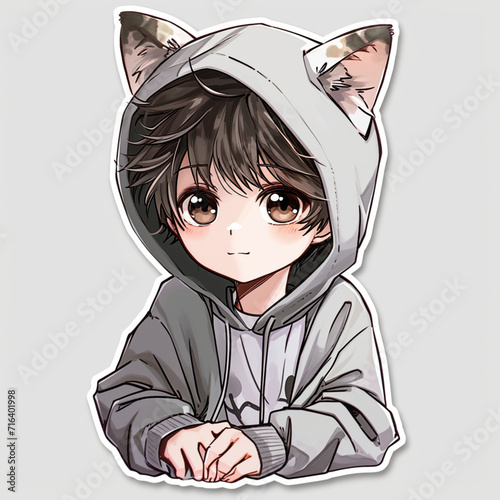 Cat cute boy with, sticker design, 