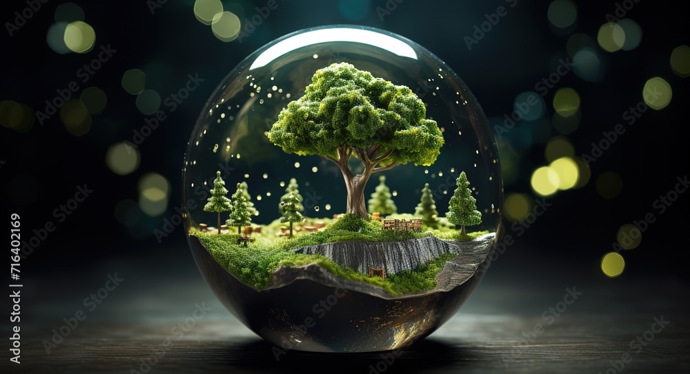 Glass globe with tree inside concept of earth day and protect pollution