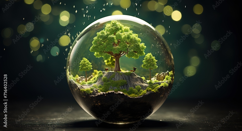 Glass globe with tree inside concept of earth day and protect pollution Glass globe with tree inside concept of earth day and protect pollution