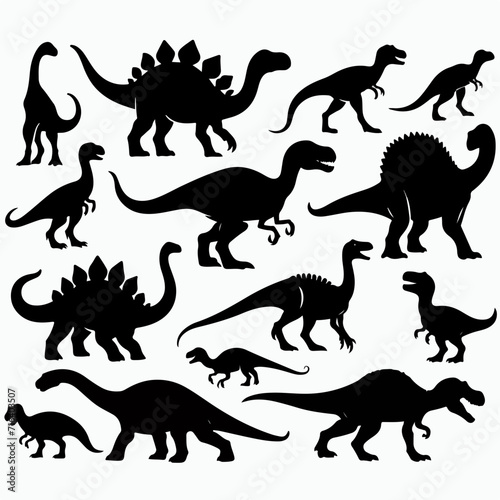 Fototapeta Naklejka Na Ścianę i Meble -  Vector silhouette set of dinosaurs with a simple and minimalist stencil design style